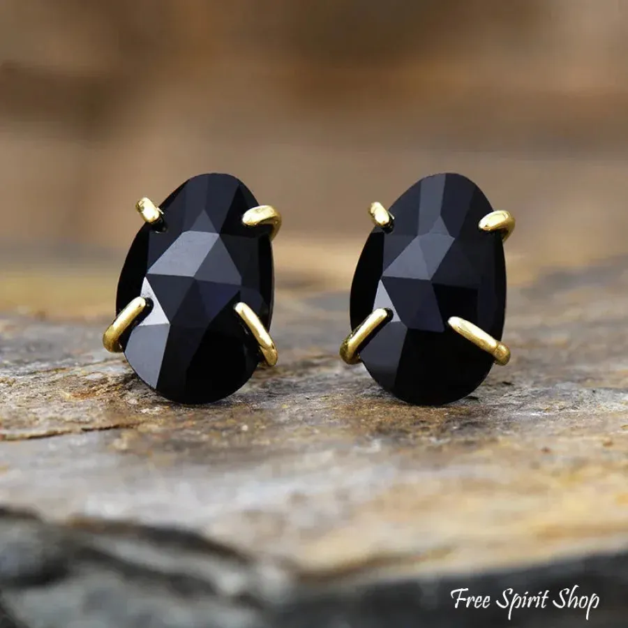 Natural Black Onyx Stud Earrings