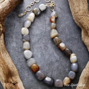 Natural Chunky Botswana Agate Gemstone Necklace