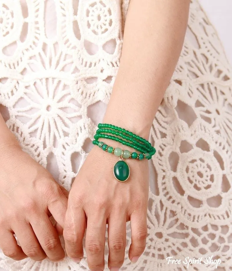 Natural Green Onyx Beaded Bracelet / Necklace