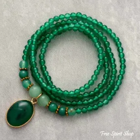 Natural Green Onyx Beaded Bracelet / Necklace