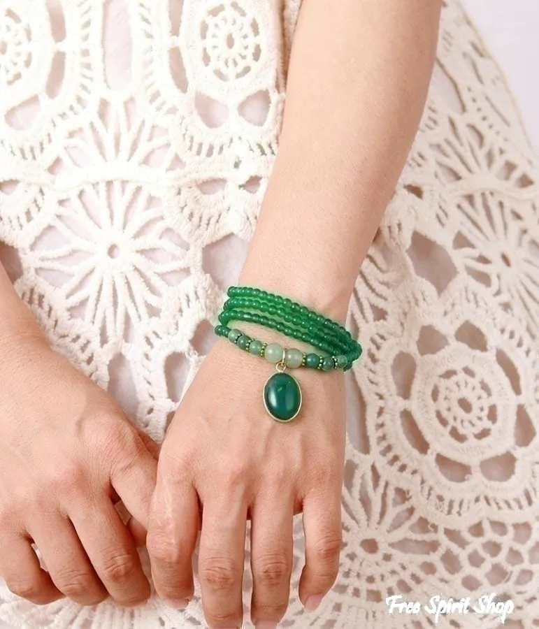 Natural Green Onyx Beaded Bracelet / Necklace