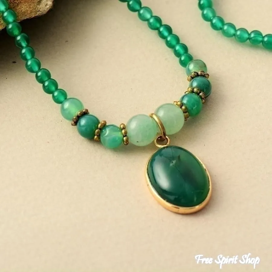 Natural Green Onyx Beaded Bracelet / Necklace