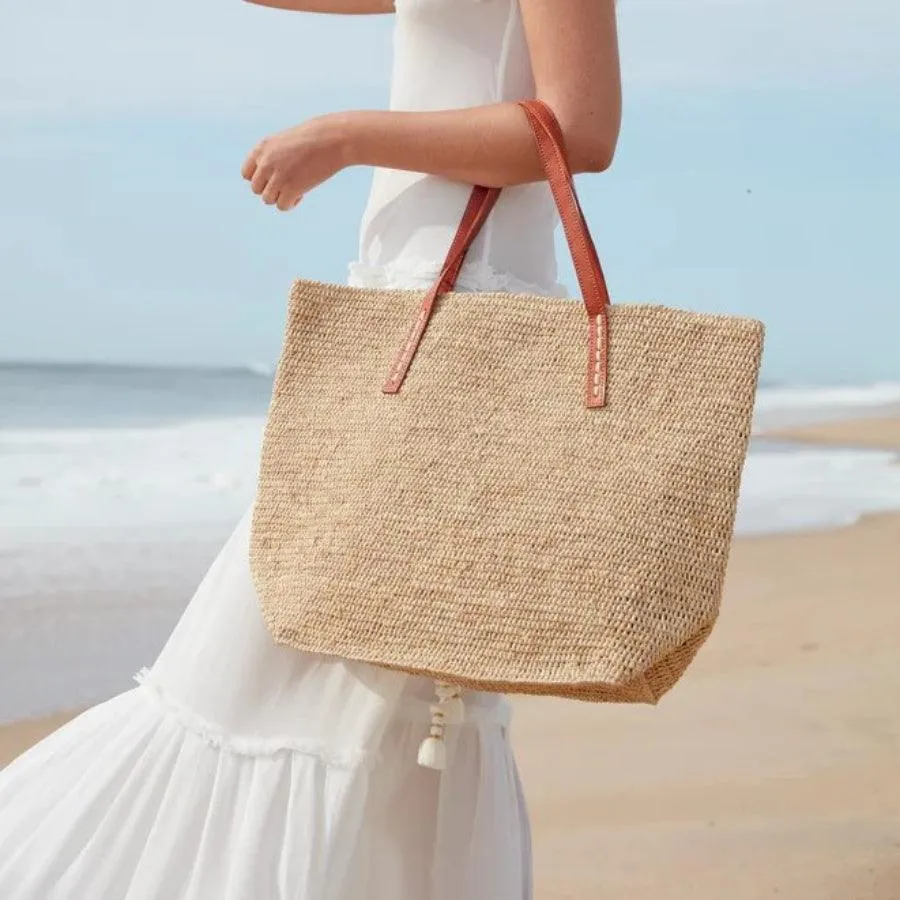 Navy Portland Crocheted Raffia Shoulder Tote Bag