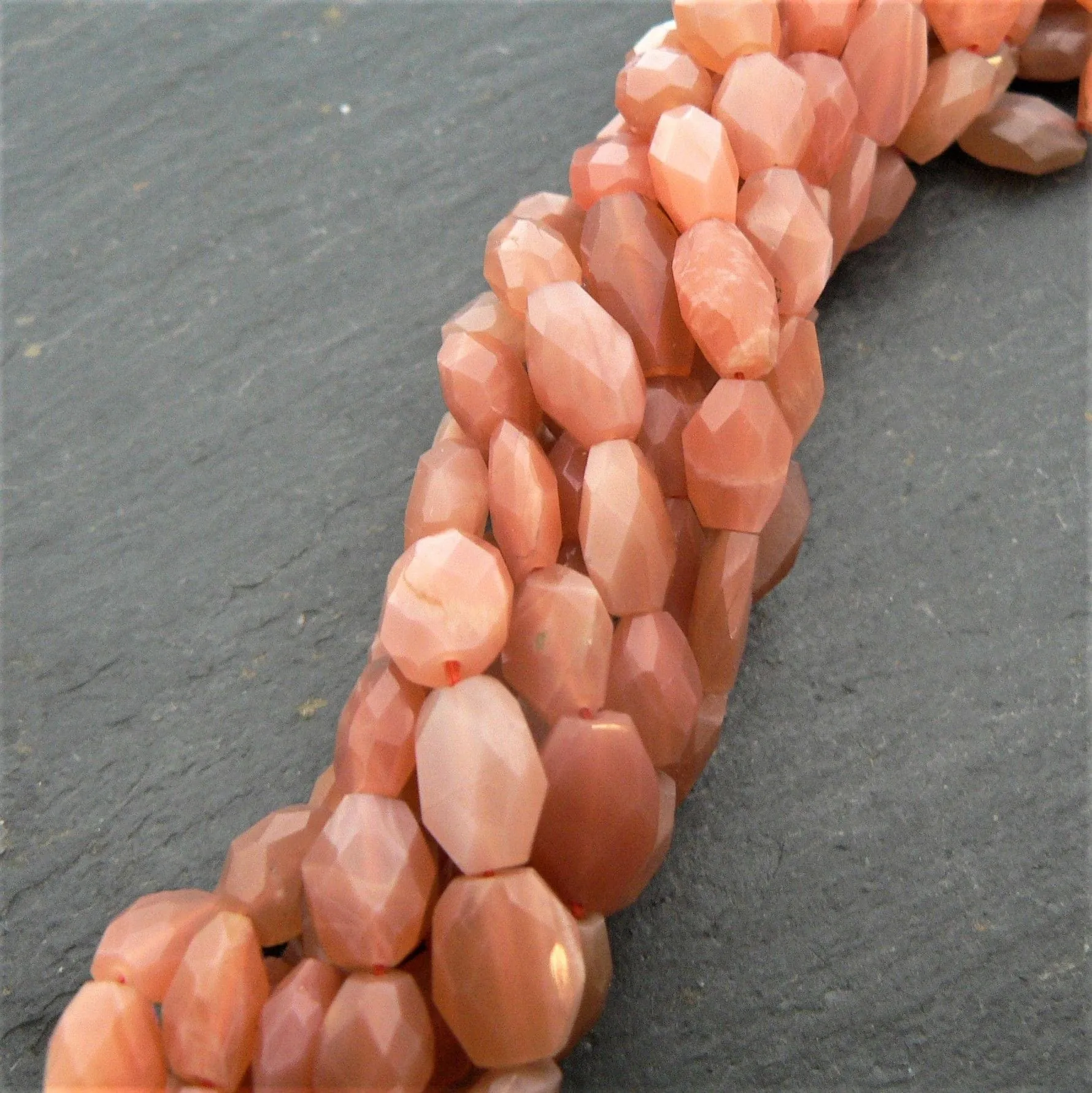 Peach Moonstone Faceted Ovals 15 Strand