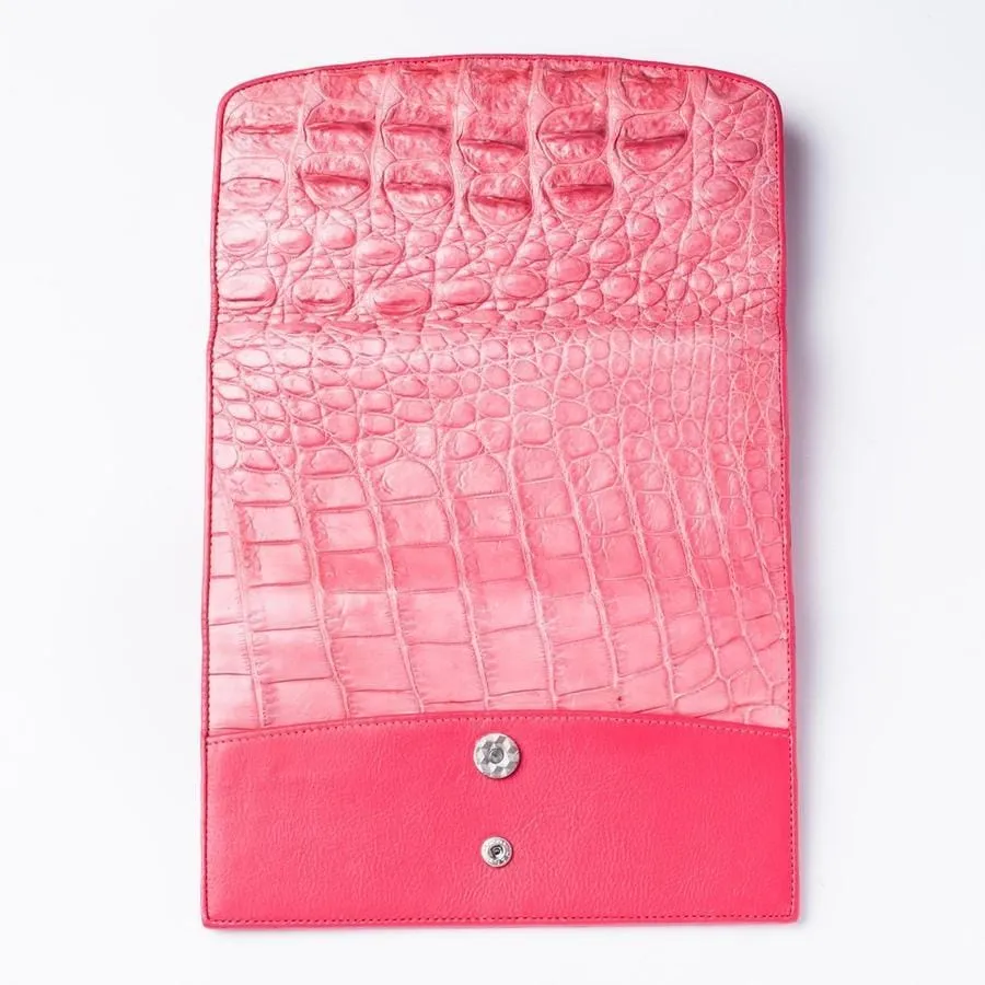 Pink Backbone Crocodile Leather Long Wallet