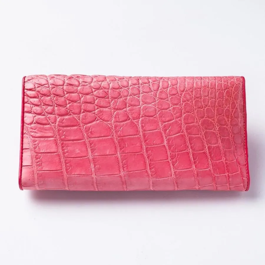 Pink Backbone Crocodile Leather Long Wallet