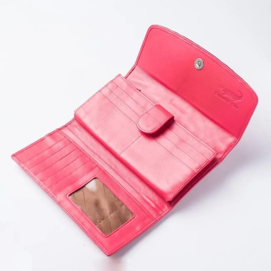 Pink Backbone Crocodile Leather Long Wallet