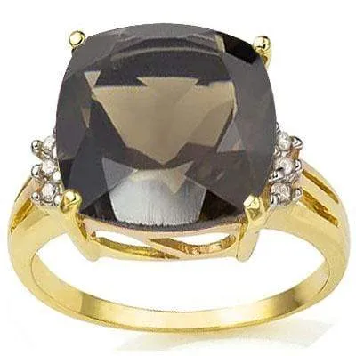 PRICELESS 6.86 CARAT TW (7 PCS) SMOKEY TOPAZ & GENUINE DIAMOND 10K SOLID YELLOW