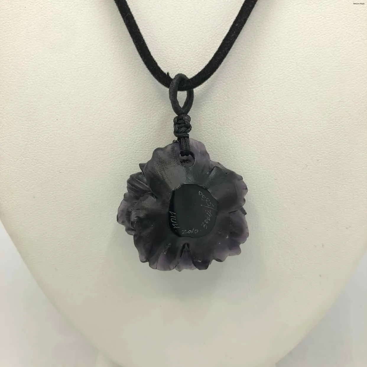 Purple Glass Flower Pendant on Cord Necklace