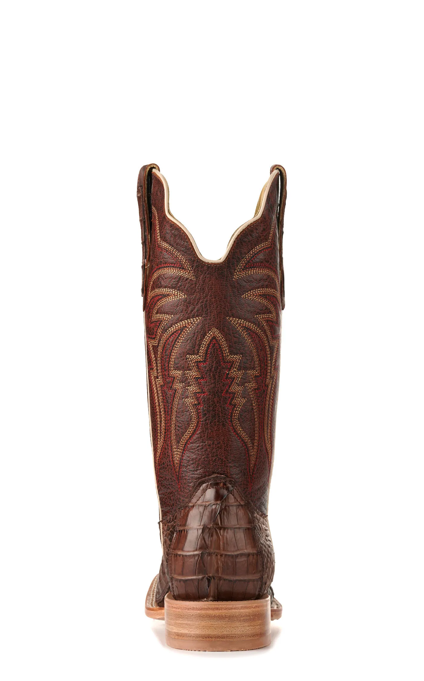 R. Watson Men's Kango Tobac Hornback Caiman Tail and Cognac Wide Square Toe Exotic Cowboy Boots