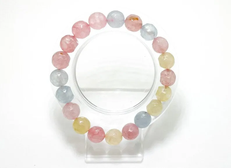 Rainbow Agate Faceted Round Gemstone Beads Stretch Bracelet