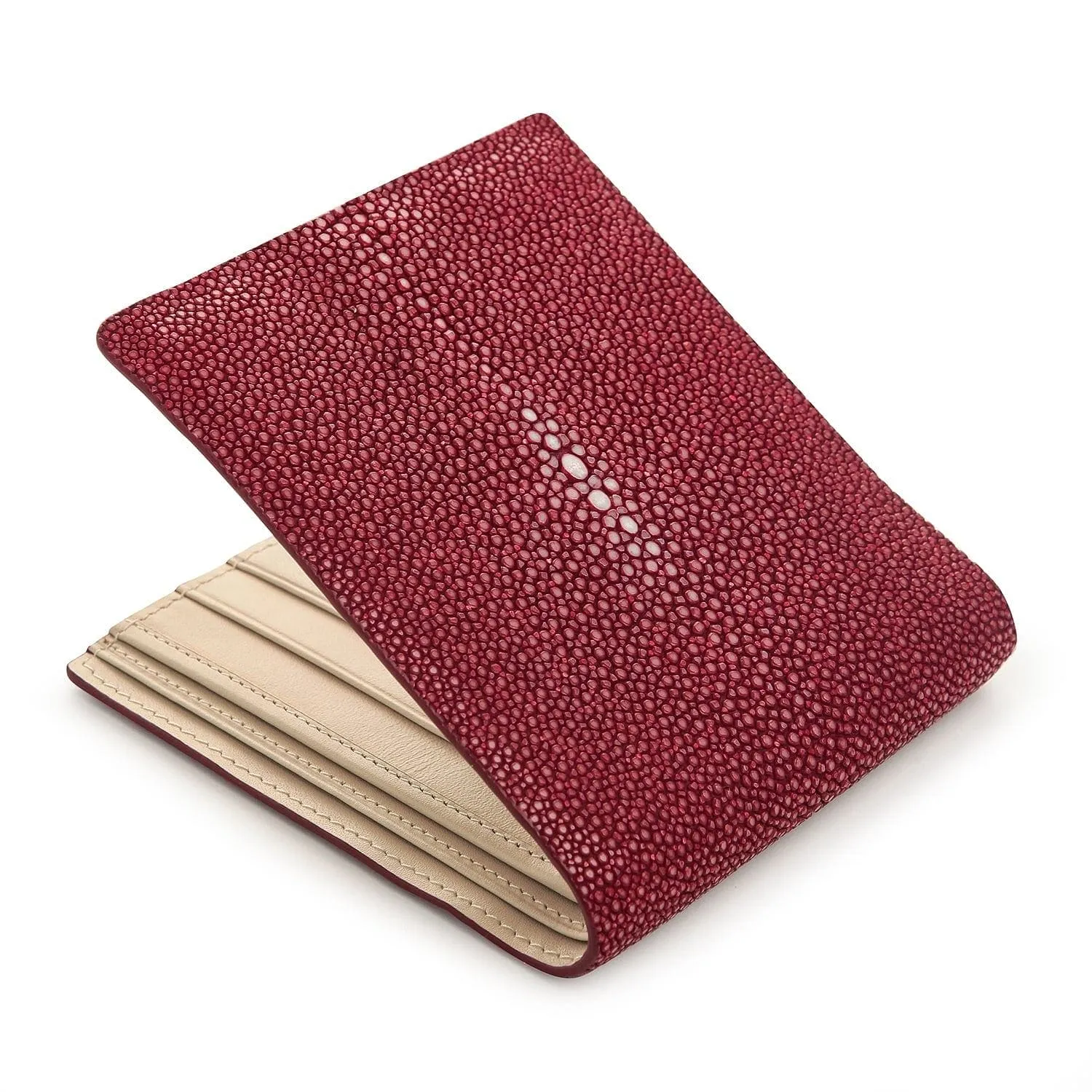 Red Burgundy Genuine Stingray Skin Leather Men's Wallet