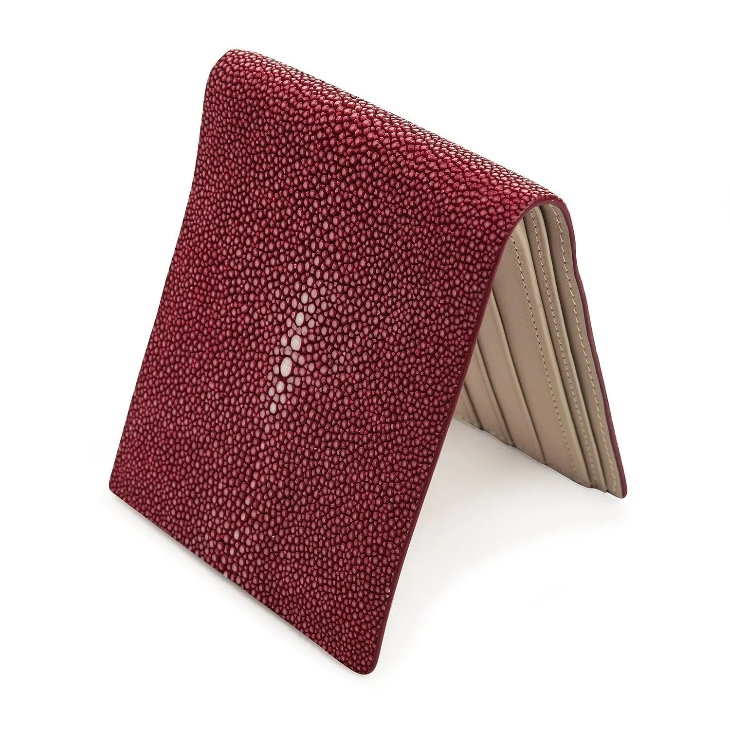 Red Burgundy Genuine Stingray Skin Leather Men's Wallet