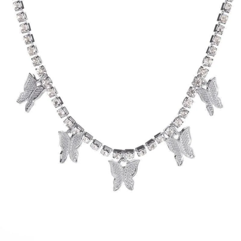 Rhinestone Butterfly Pendant Necklace