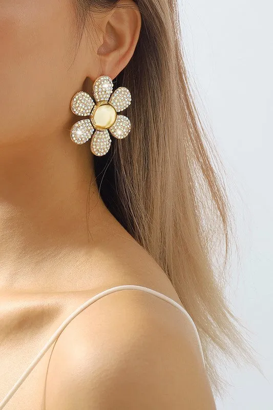 Rhinestone Flower Stud Earrings