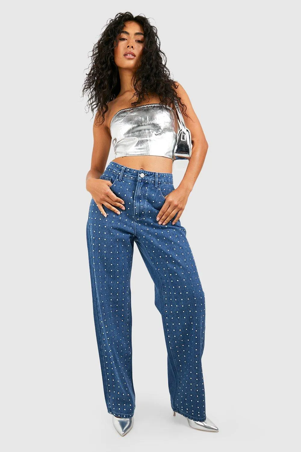 Rhinestone Hot Fix High Waisted Mom Jeans