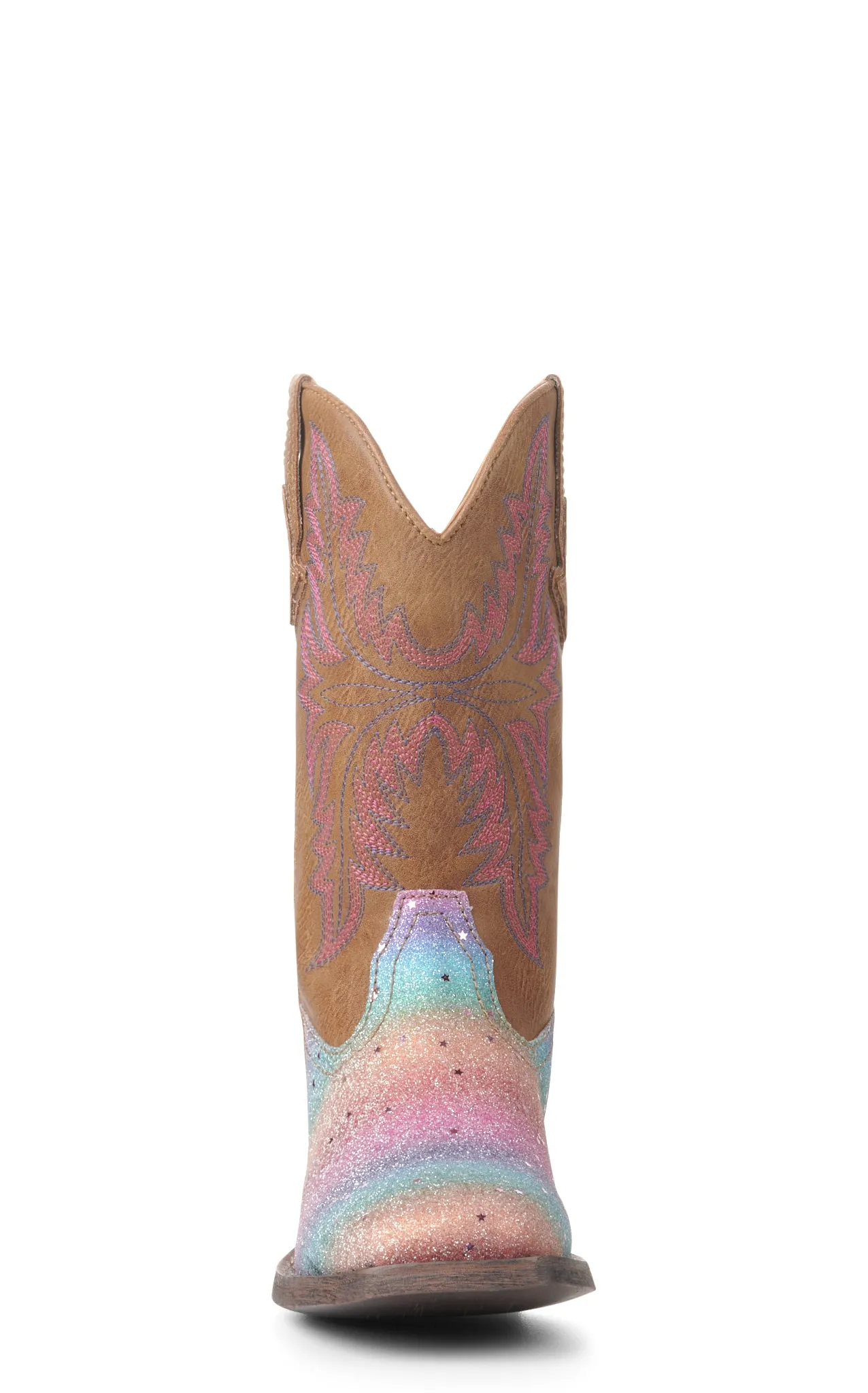 Roper Girls' Tan and Rainbow Glitter Square Toe Cowboy Boots