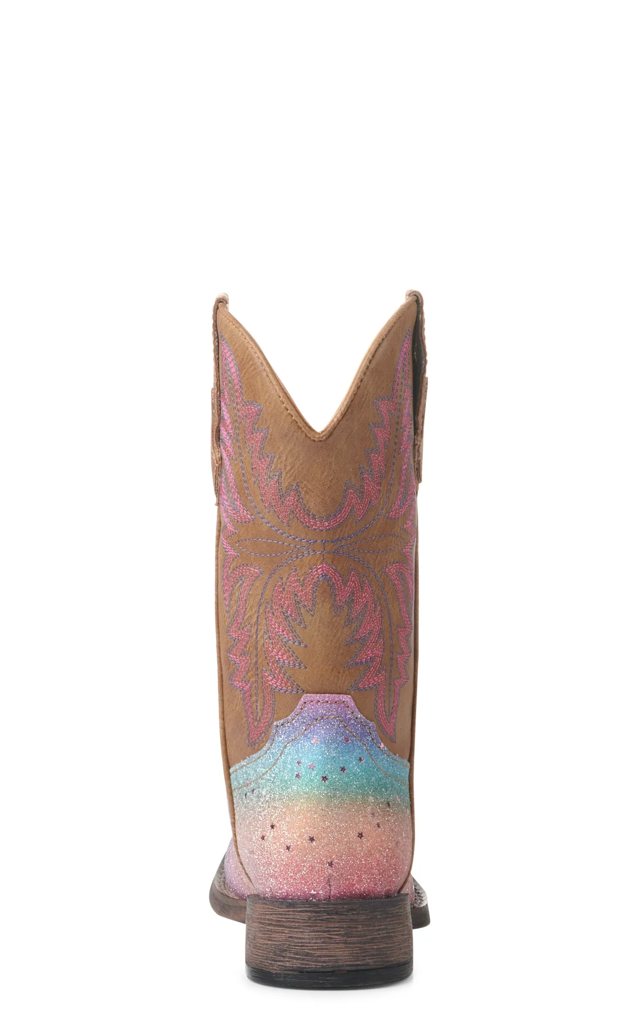 Roper Girls' Tan and Rainbow Glitter Square Toe Cowboy Boots