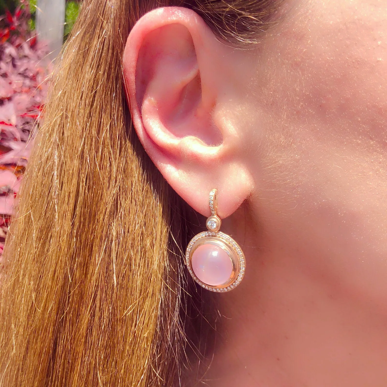 Sam Lehr Pink Moonstone & Diamond Earrings