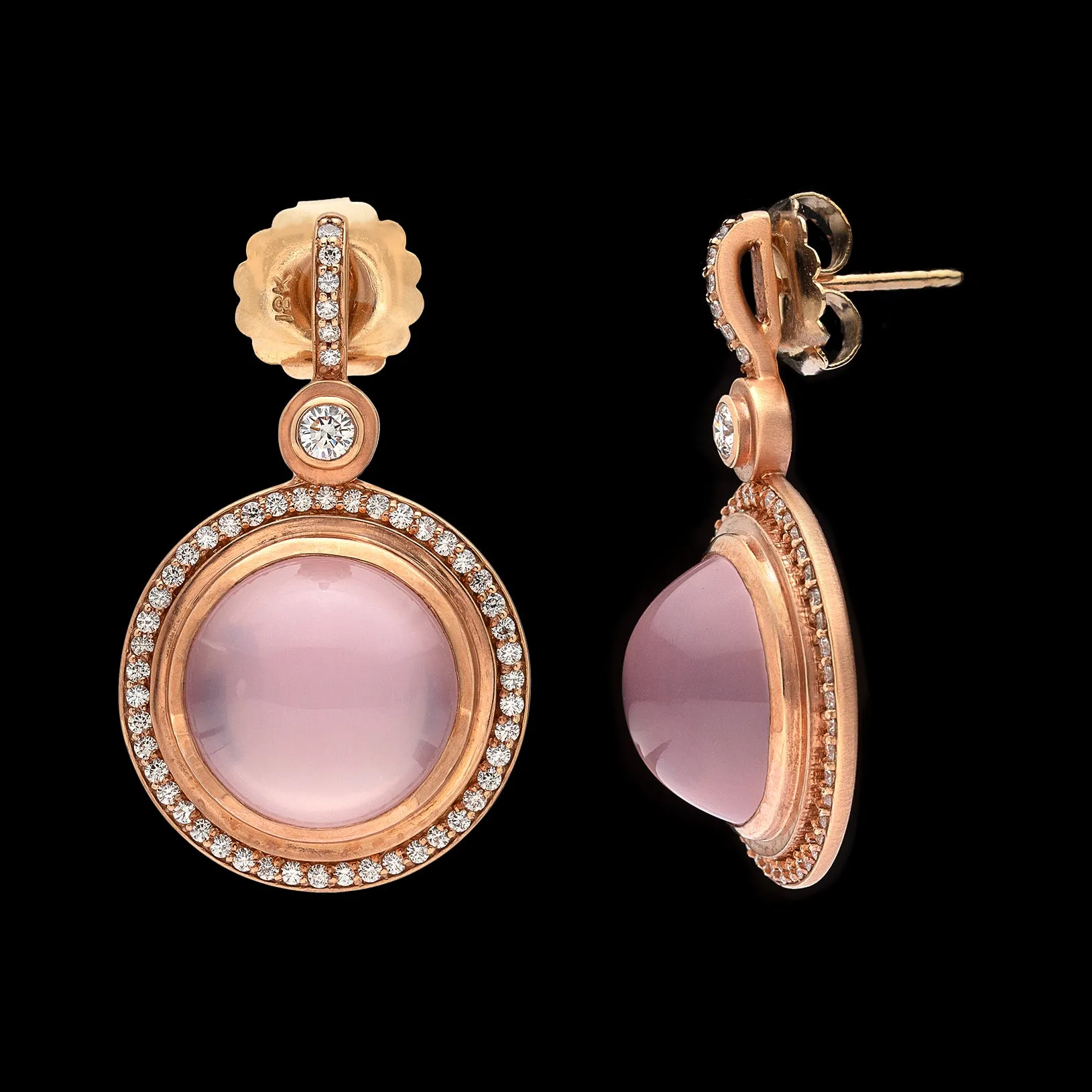 Sam Lehr Pink Moonstone & Diamond Earrings