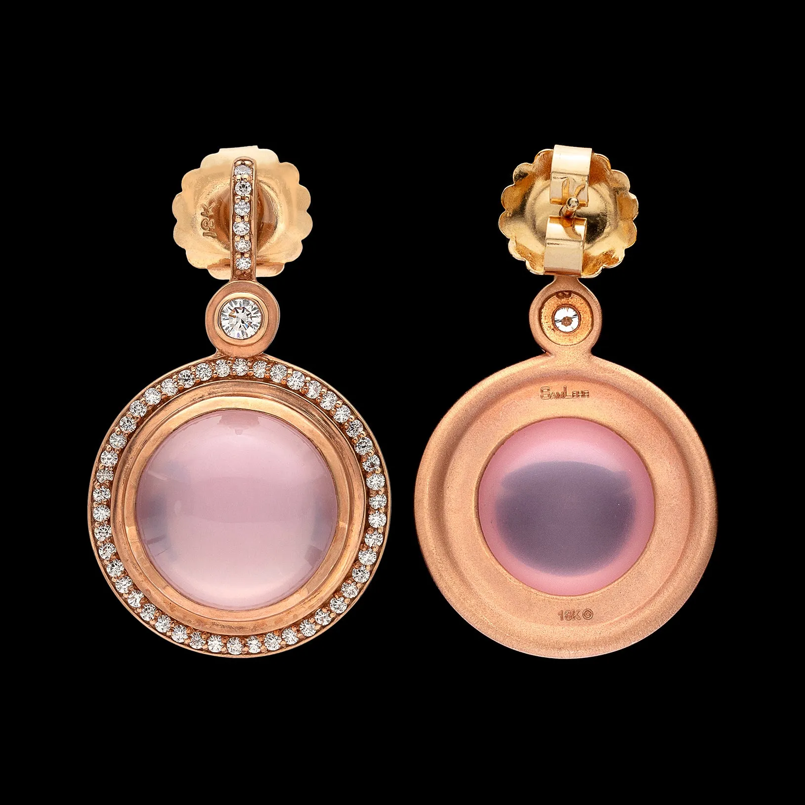 Sam Lehr Pink Moonstone & Diamond Earrings