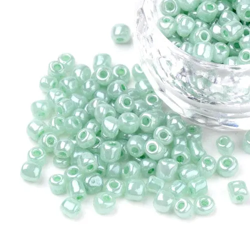 Seed Beads, Glass, Ceylon, #8, Round, Aqua, 3mm