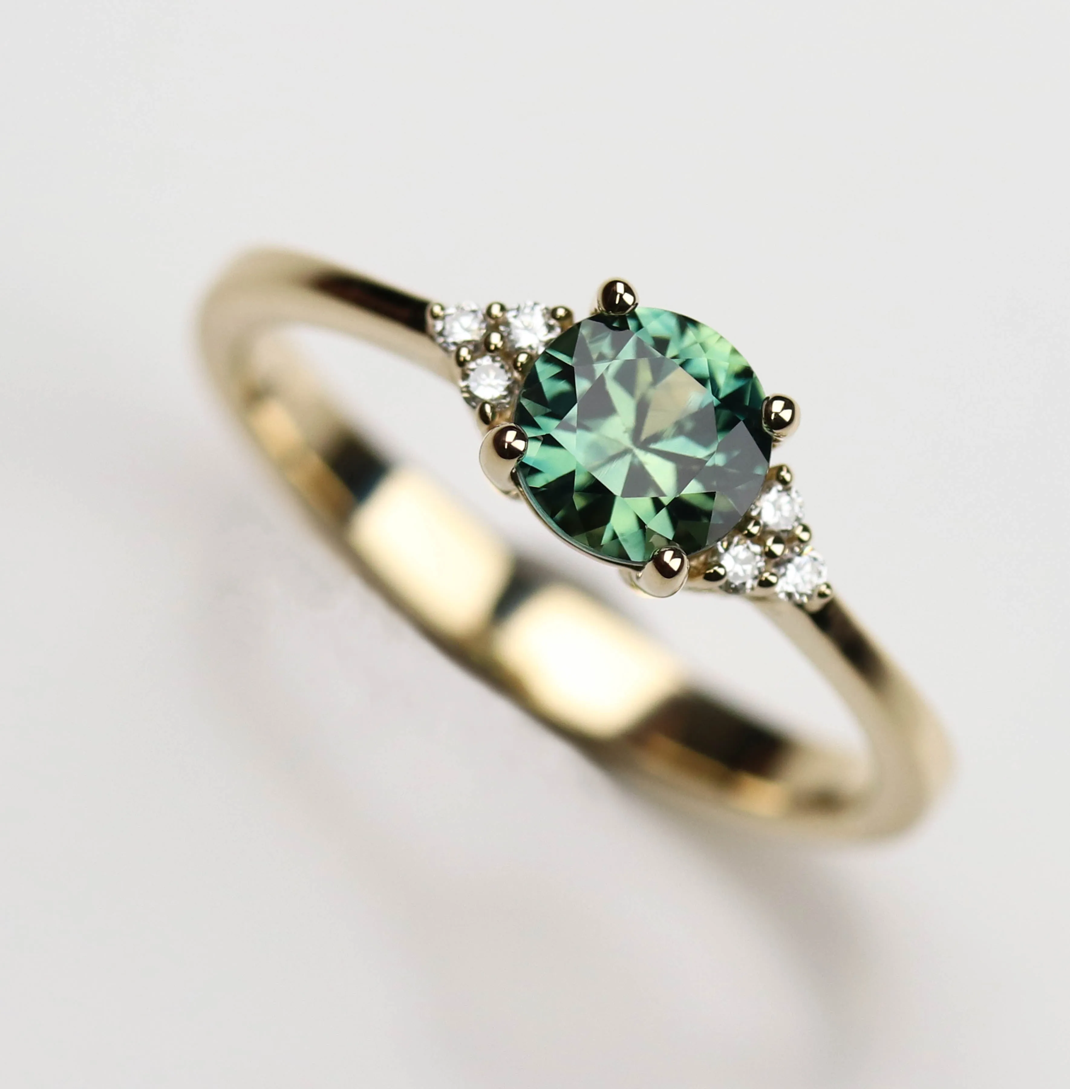 Seven Stone Basket Cluster Ring with Green Australian Sapphire