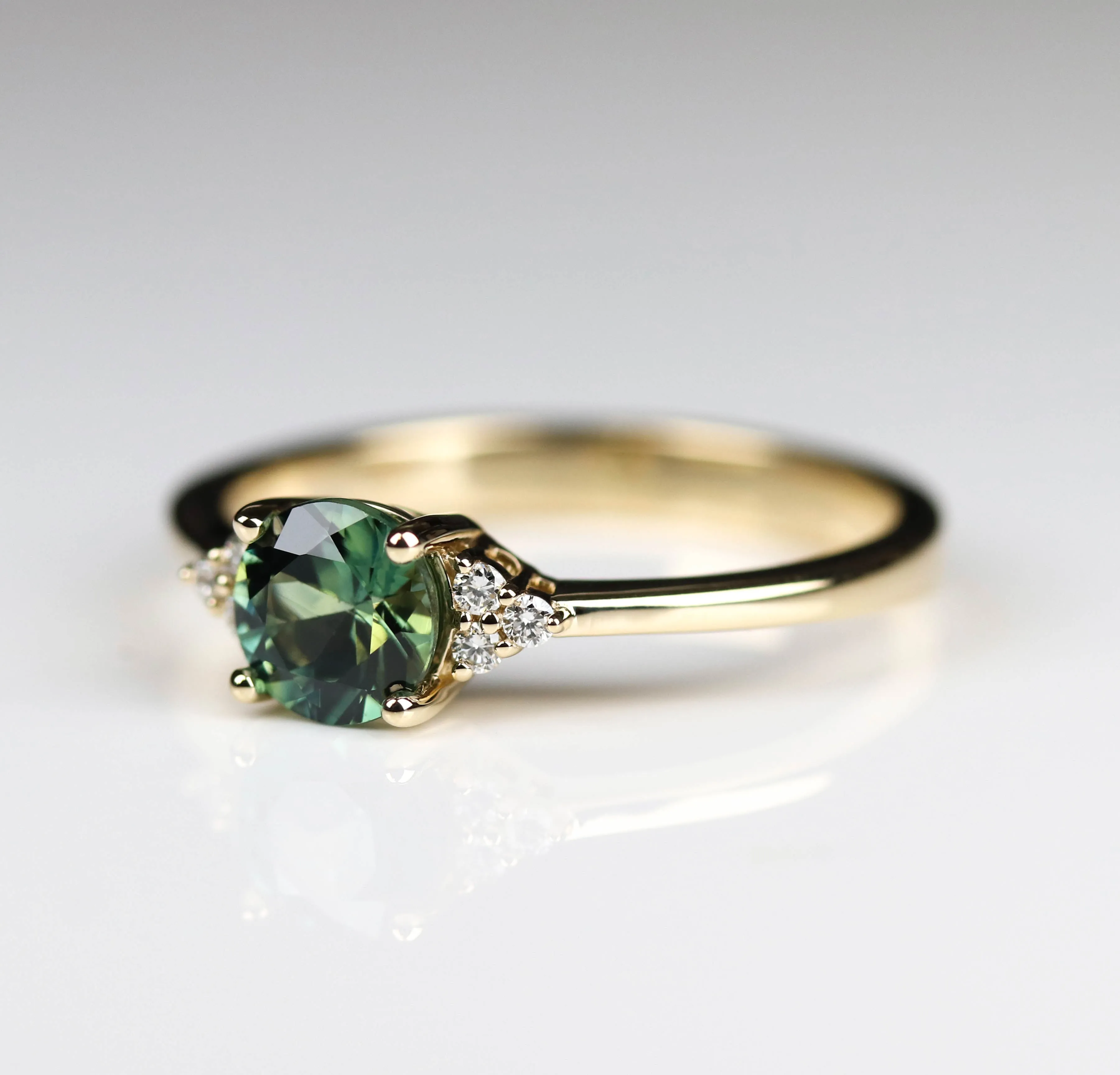 Seven Stone Basket Cluster Ring with Green Australian Sapphire