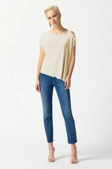 Silky Knit Asymmetrical Top - Moonstone - 242084-3854