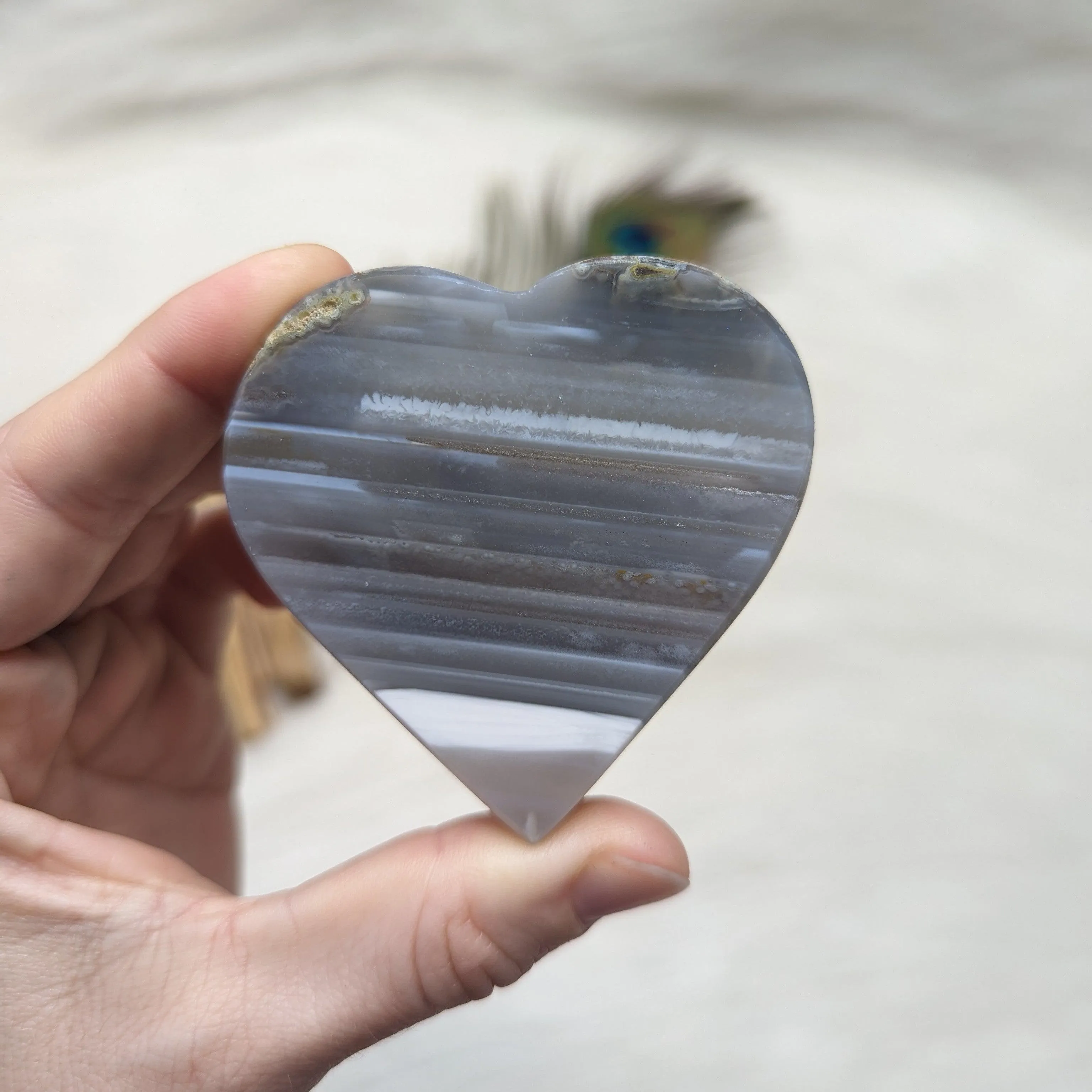 Small Natural Agate Heart Carving - Agate with Horizontal banding- From Brazil