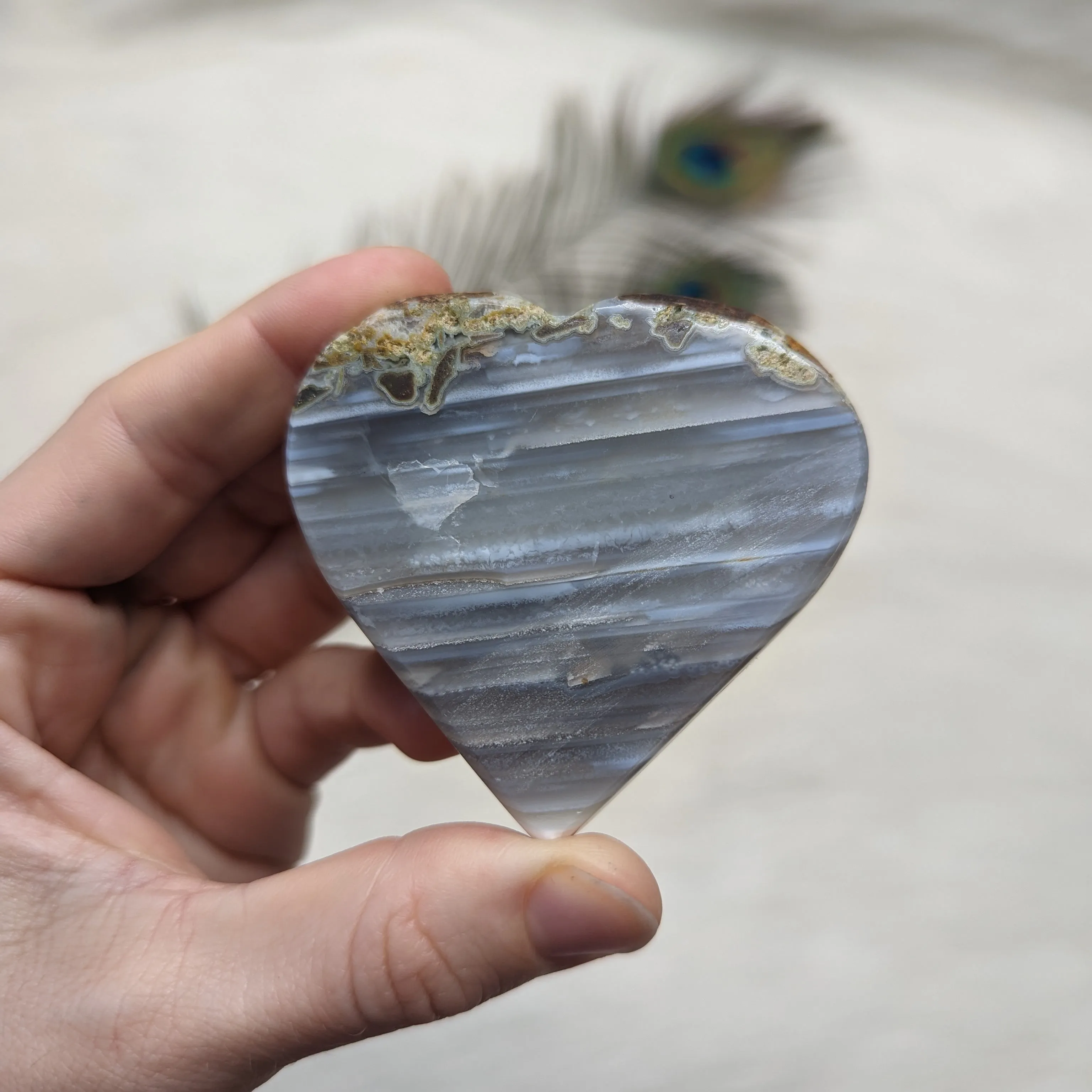 Small Natural Agate Heart Carving - Agate with Horizontal banding- From Brazil