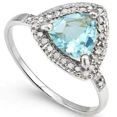 SMASHING 1.47 CT BLUE TOPAZ & 28 PCS GENUINE DIAMOND 10K SOLID WHITE GOLD RING