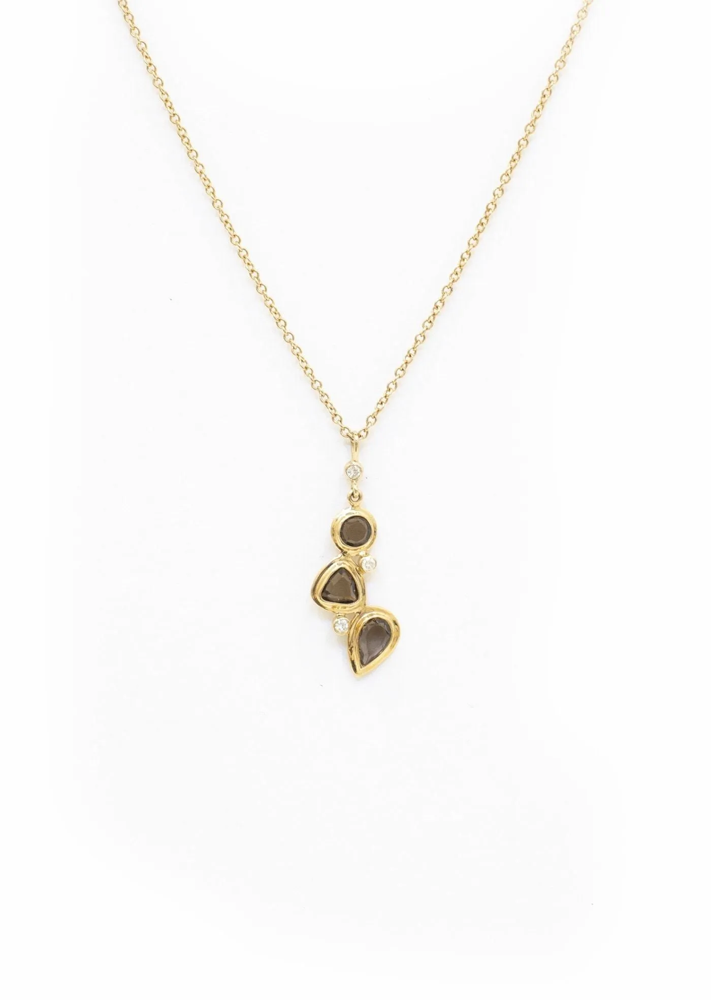 Smokey Topaz & Diamond 14K Gold Pendant, Mosaic 3 Stone