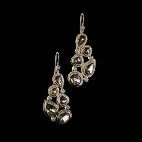 Smokey Topaz & Diamond 18K Gold Drop Earrings, Mosaic 5 Stone