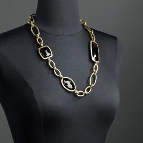 Smokey Topaz Chain Link Necklace, Antiqued Brass