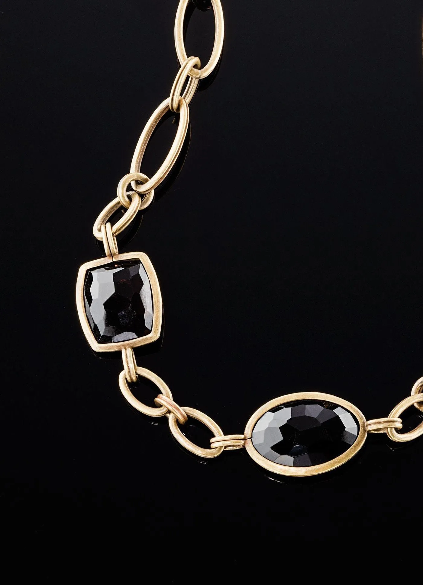 Smokey Topaz Chain Link Necklace, Antiqued Brass