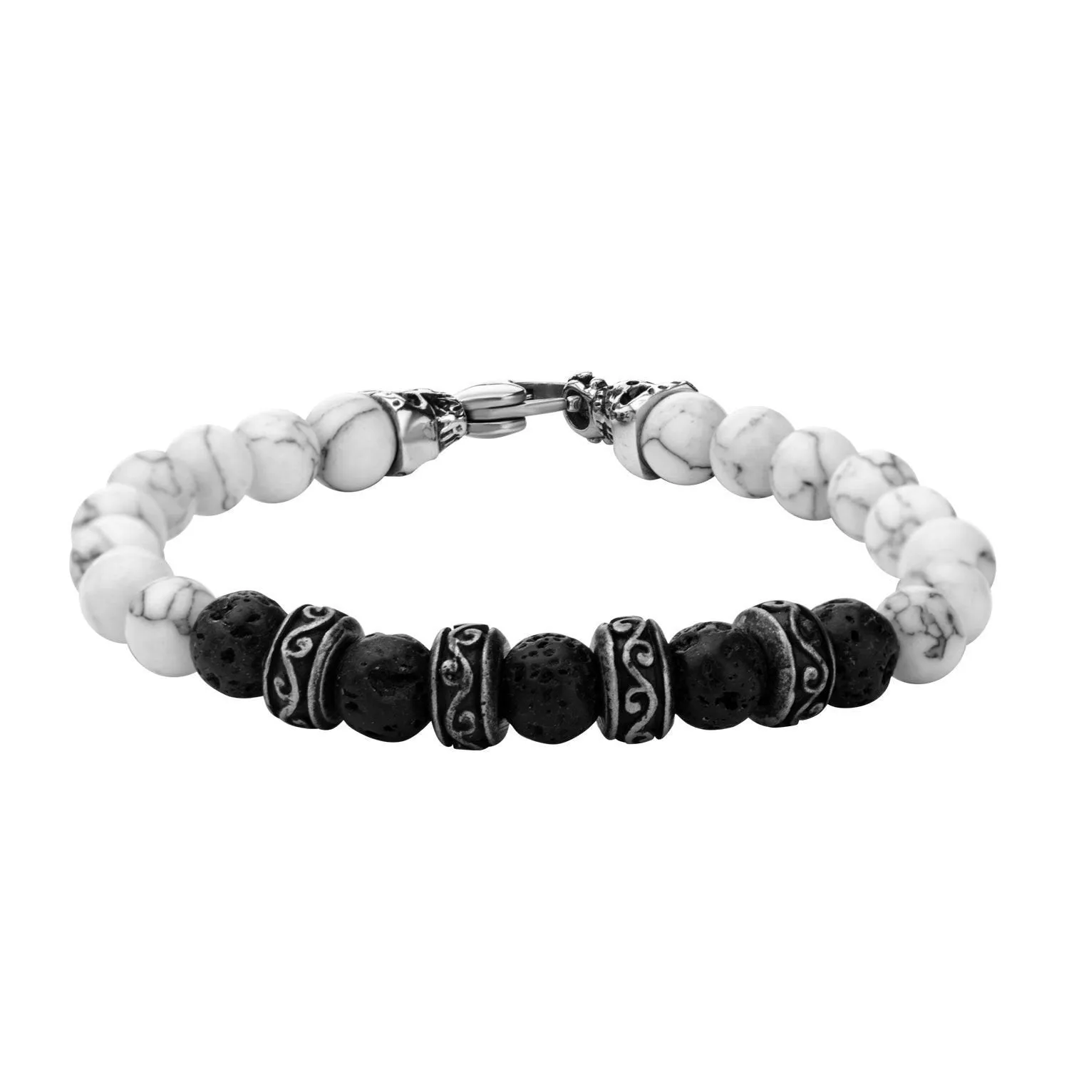 Stainless Steel Bracelet Onyx and Lava Beads