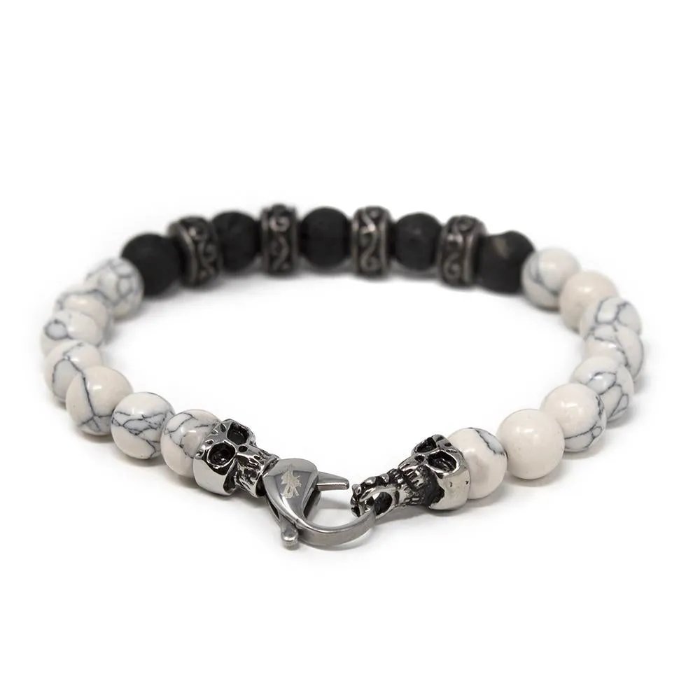 Stainless Steel Bracelet Onyx and Lava Beads