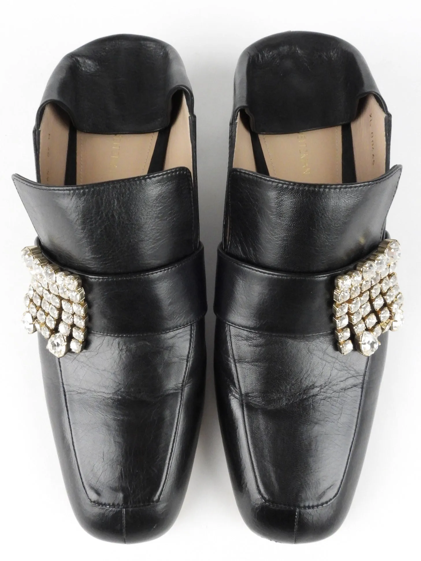 Stuart Weitzman Black Leather and Rhinestone Irises Convertible Mule Loafer - 9.5