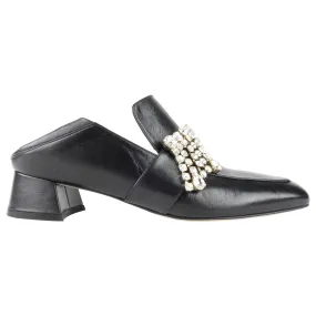 Stuart Weitzman Black Leather and Rhinestone Irises Convertible Mule Loafer - 9.5