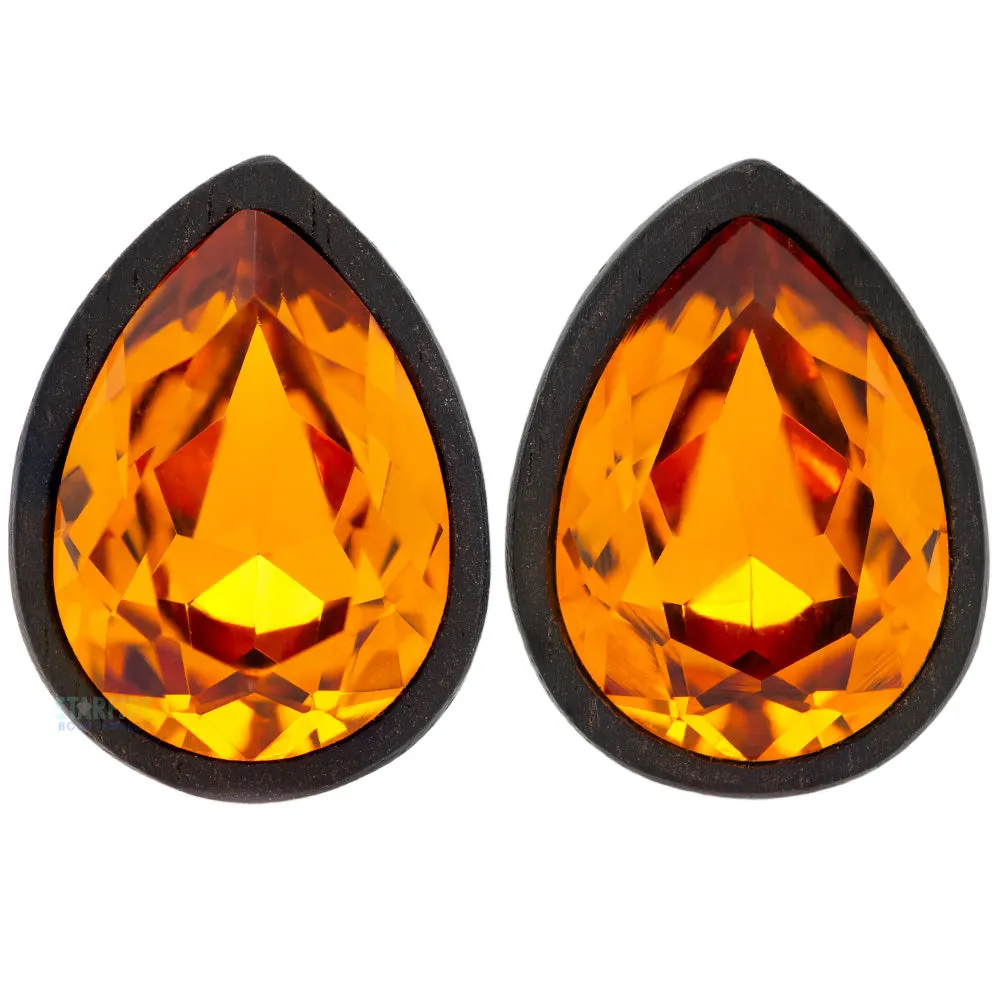 Teardrop Swarovski Plugs in Wood - Topaz