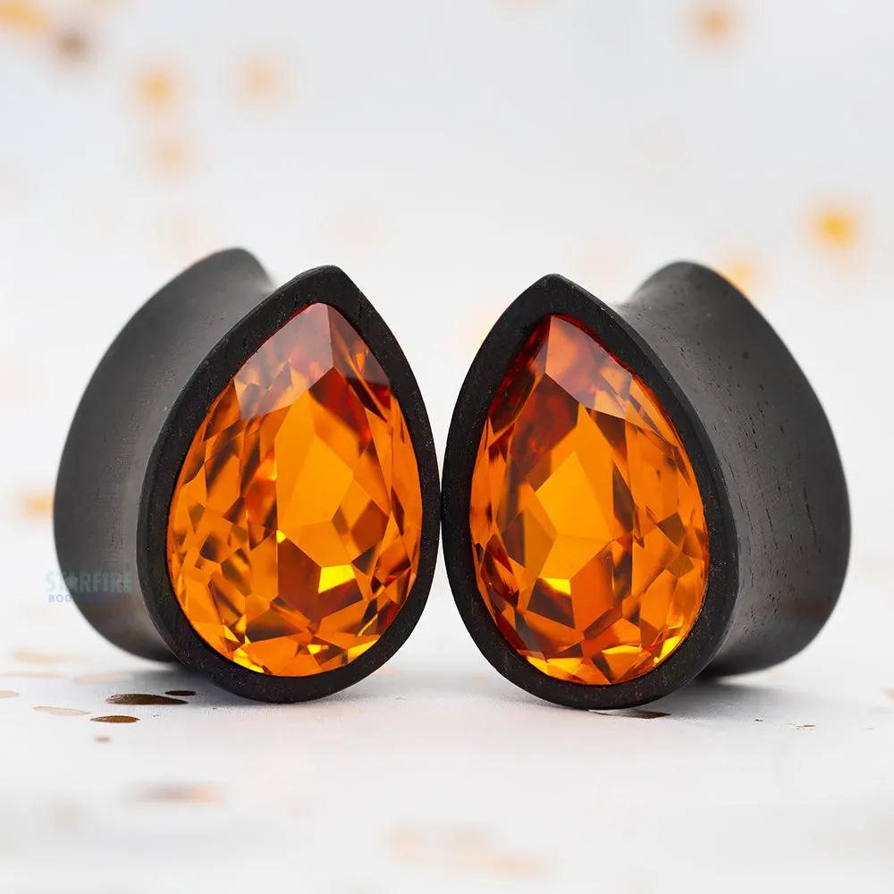 Teardrop Swarovski Plugs in Wood - Topaz