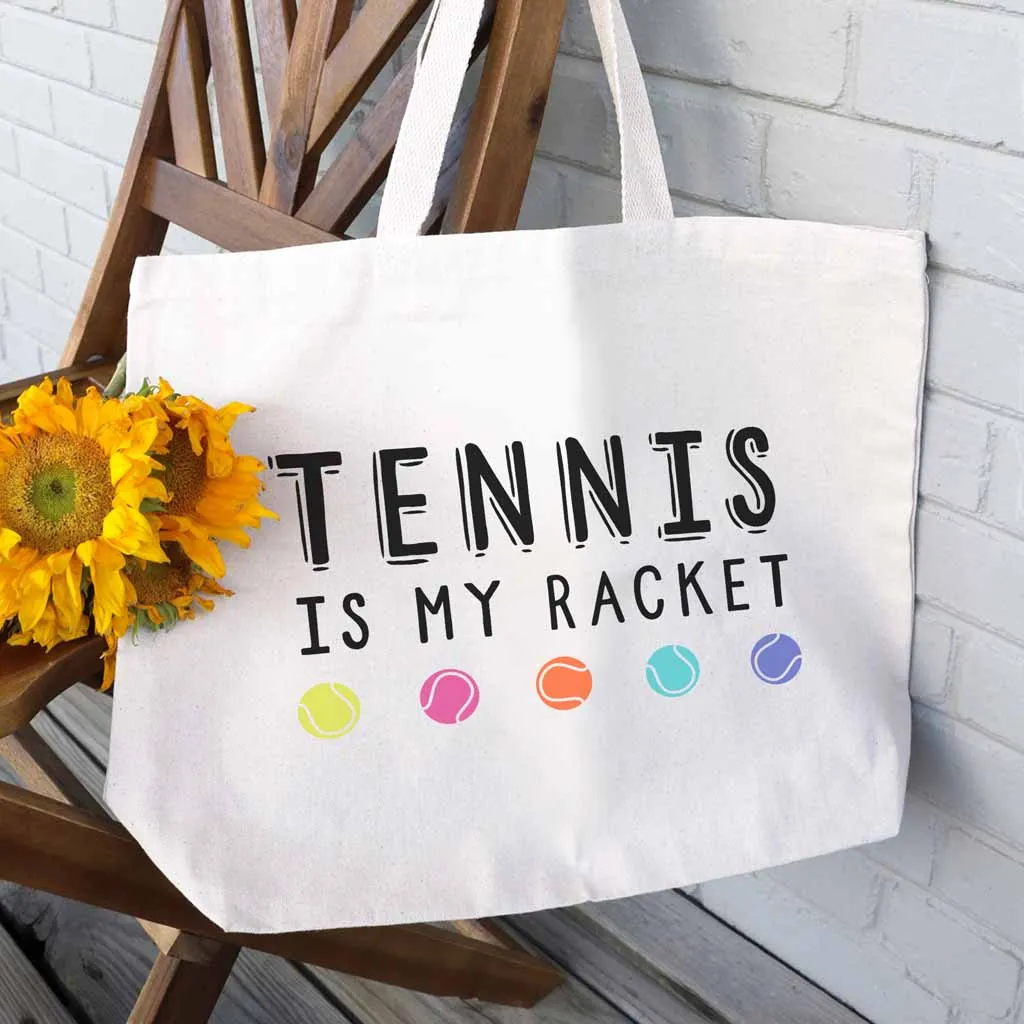 Tennis is My Racket Large Canvas Tote Bag