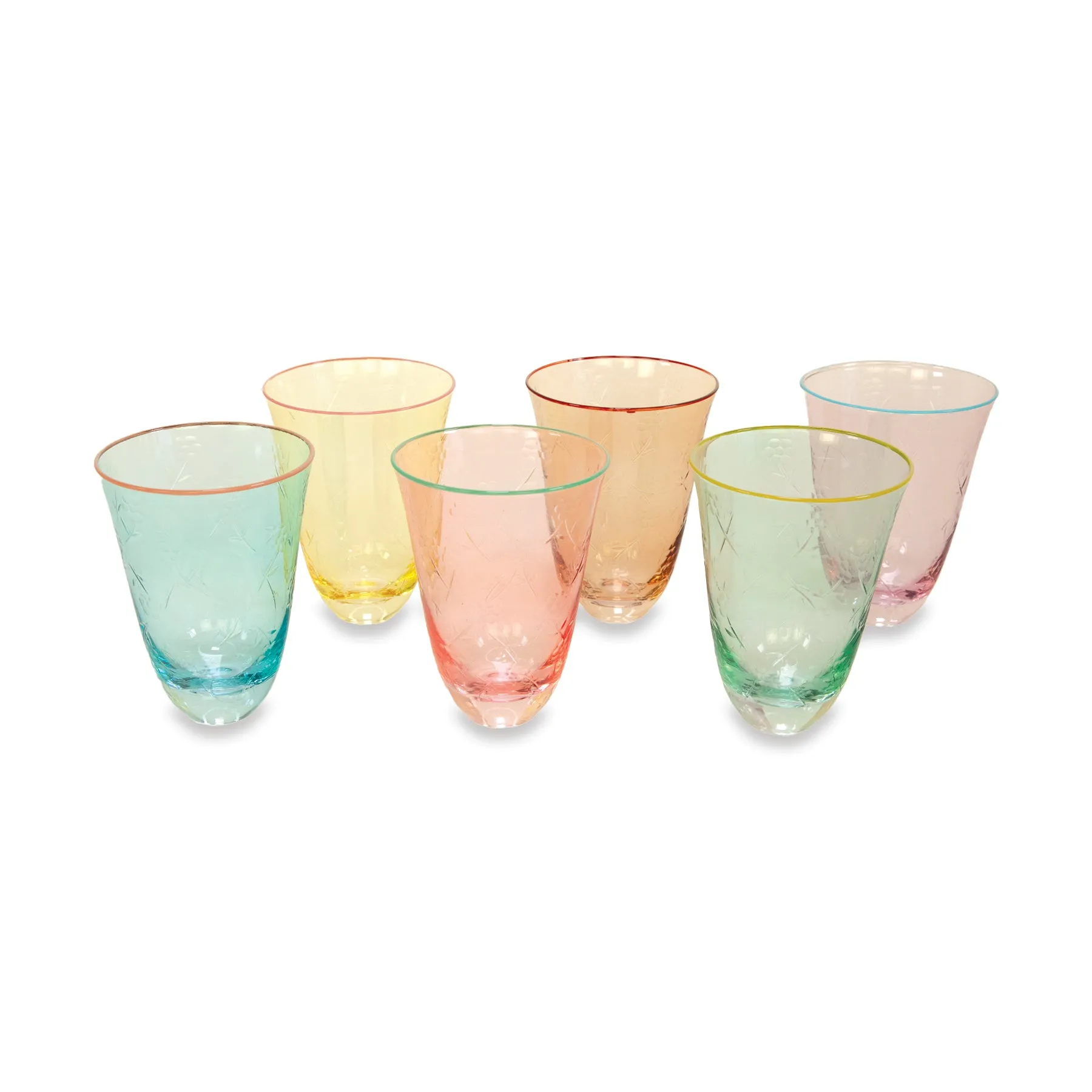 The Etched Glass, Set of 6 - Rainbow Candy / Glass