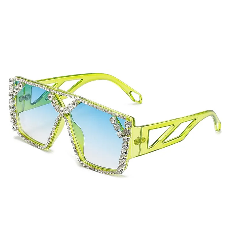 Unisex Luxury Oversized Square Diamond Rhinestone UV400 Sunglasses