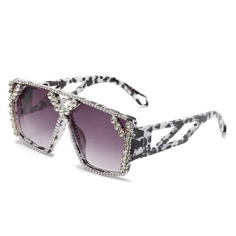 Unisex Luxury Oversized Square Diamond Rhinestone UV400 Sunglasses