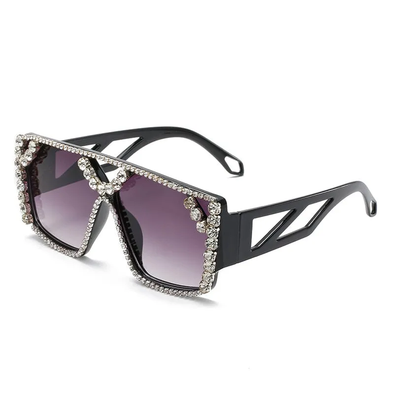 Unisex Luxury Oversized Square Diamond Rhinestone UV400 Sunglasses