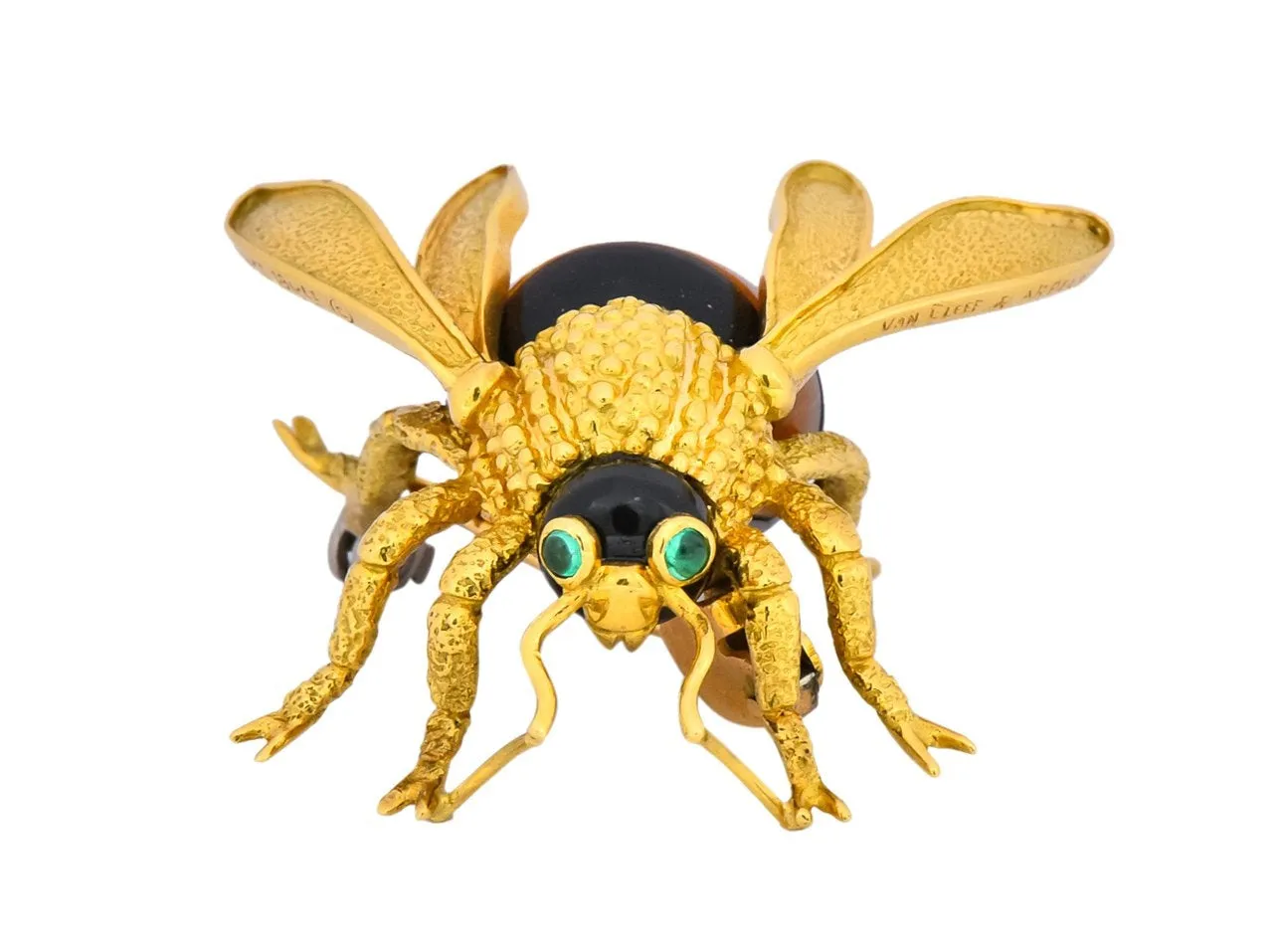 Van Cleef & Arpels French 1970's Vintage Onyx Amber Chrysoprase 18 Karat Gold Bee Bug Brooch