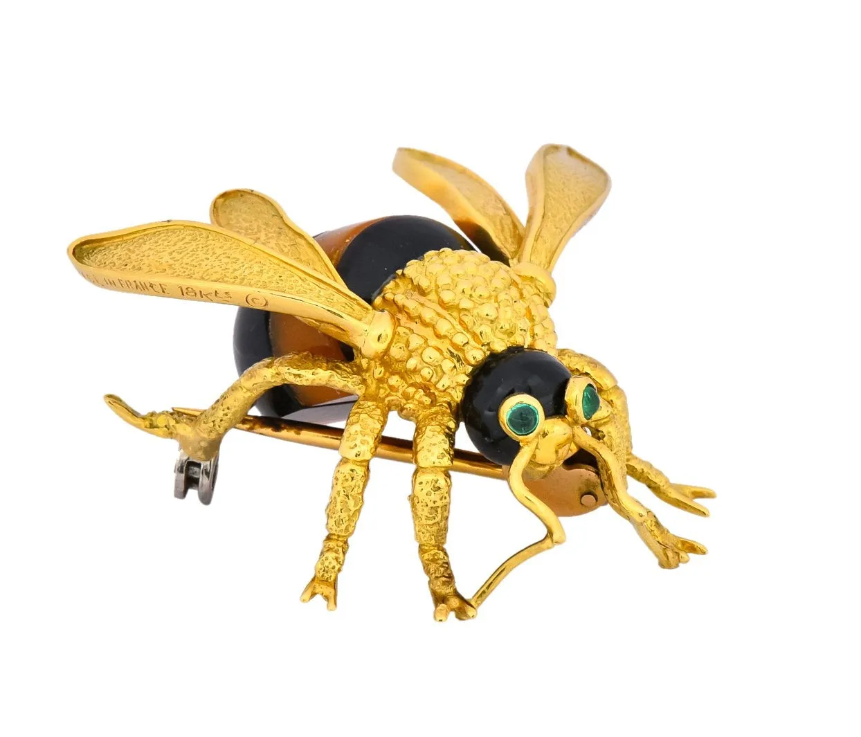 Van Cleef & Arpels French 1970's Vintage Onyx Amber Chrysoprase 18 Karat Gold Bee Bug Brooch