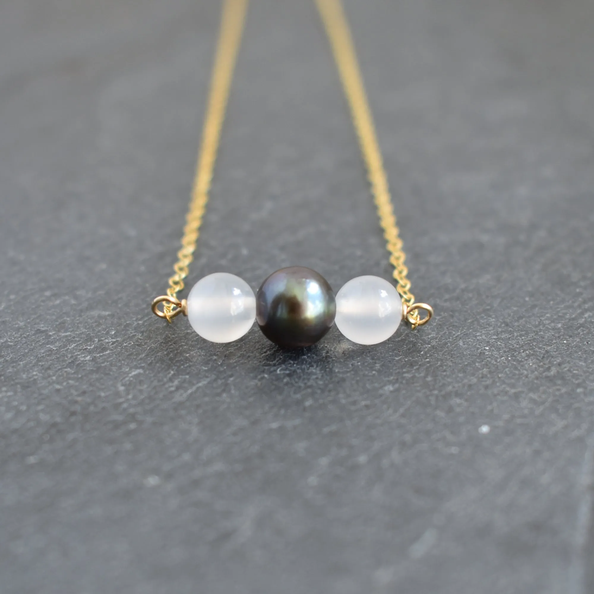 White Agate and Black Freshwater Pearl Necklace